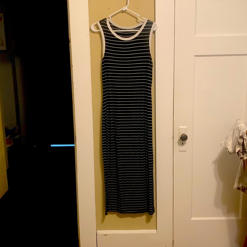large maxi dress black with white strips.